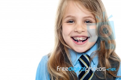 Cheerful School Girl, Closeup Shot Stock Photo