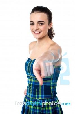 Cheerful Young Girl Pointing You Out Stock Photo