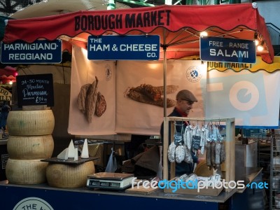 Cheese And Sausages For Sale In Borough Market Stock Photo