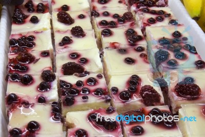 Cheese cakes on tray Stock Photo