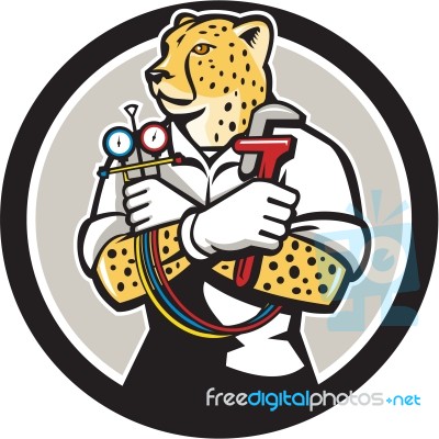 Cheetah Heating Specialist Circle Cartoon Stock Image