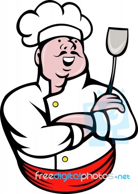 Chef Cook Baker Arms Crossed Cartoon Stock Image