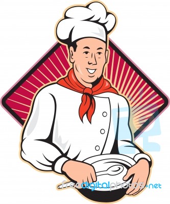 Chef Cook Baker Mixing Bowl Cartoon Stock Image