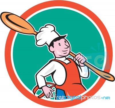Chef Cook Marching Spoon Circle Cartoon Stock Image