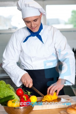 Chef Cutting Vegetables In Kitchen Stock Photo Chef Cutting Vegetables In Kitchen Stock Photo