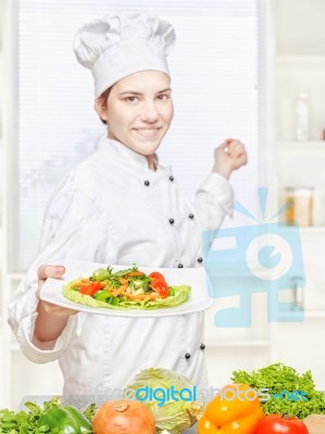 Chef Offering Vegetarian Meal Stock Photo