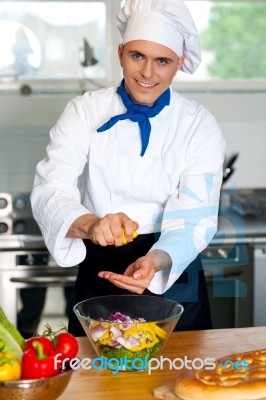 Chef Preparing The Salad Stock Photo