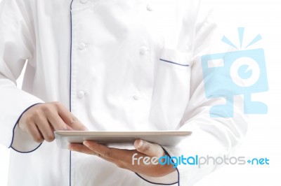 Chef Using Digital Tablet Stock Photo Chef Using Digital Tablet Stock Photo
