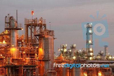 Chemical Industry At Evening Stock Photo