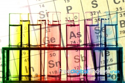 Chemical Reagents And Periodic Table Stock Photo