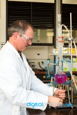 Chemistry Teacher Heating And Destillating Fluid Stock Photo