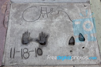 Cher Signature And Handprints Hollywood Stock Photo
