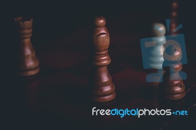 Chess Pieces On A Chess Board Close Up Background Stock Photo