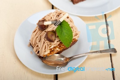 Chestnut Cream Cake Dessert Stock Photo