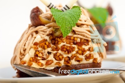 Chestnut Cream Cake Dessert Stock Photo
