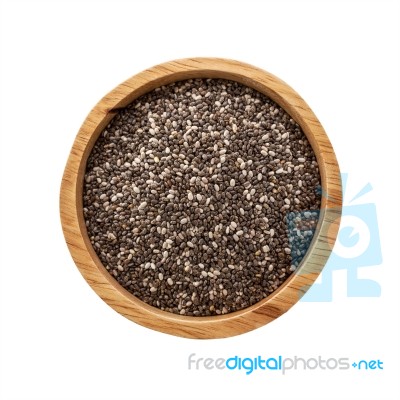 Chia Seed In Bowl Isolated On White Stock Photo