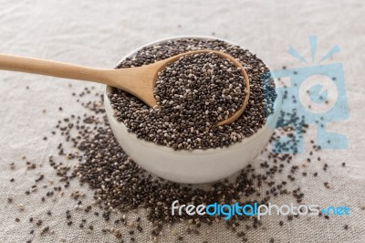 Chia Seeds In Bowl Stock Photo