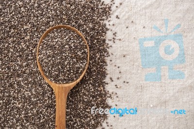 Chia Seeds In Spoon Background Stock Photo