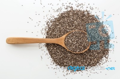 Chia Seeds In Wooden Spoon Stock Photo