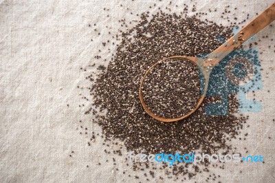 Chia Seeds In Wooden Spoon Background Stock Photo