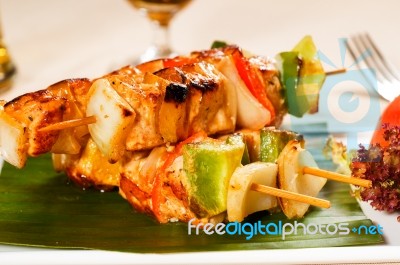 Chicken And Vegetables Skewers Stock Photo