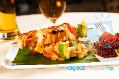 Chicken And Vegetables Skewers Stock Photo