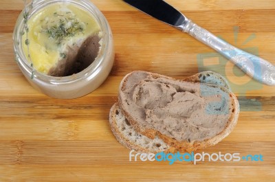 Chicken Liver Pate On A Slice Of Bread With Stock Photo