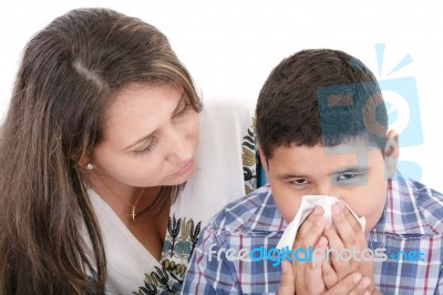 Child Blowing Her Nose Stock Photo