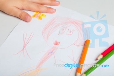 Child Draws Stock Photo