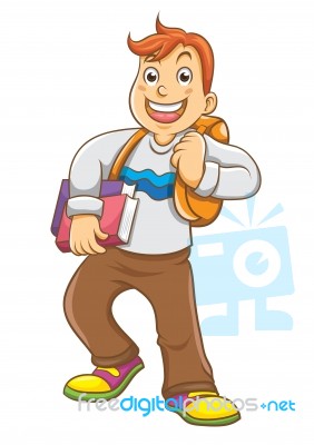 Child Going To School With His Backpack Stock Image