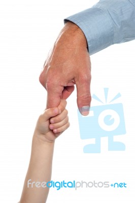 Child Holding Fathers Finger. Family Trust Stock Photo