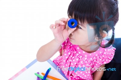 Child Show Her Works From Clay, Over White. Strengthen The Imagination Of Child Stock Photo