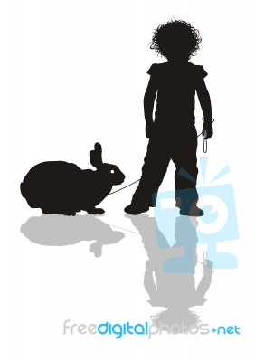 Child With A Rabbit On A Leash Stock Image