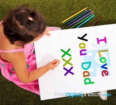 Child With I Love You Dad Message Stock Photo
