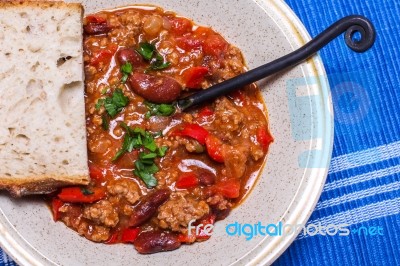 Chili With Bread Stock Photo