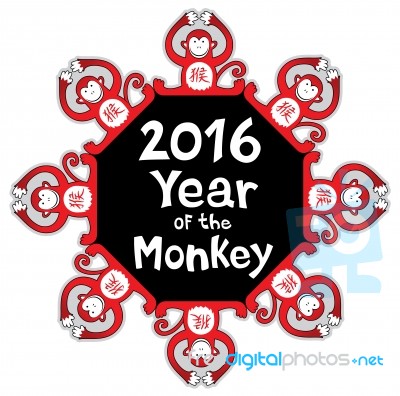 Chinese Horoscope Design With Monkey Stock Image