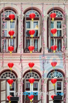 Chinese Lanterns Outside A Building In Singapore Stock Photo Chinese Lanterns Outside A Building In Singapore Stock Photo