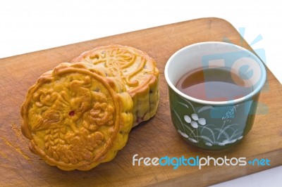 Chinese Moon Cake With Tea Stock Photo