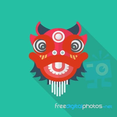 Chinese Red Lion In Flat Style Stock Image