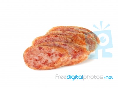 Chinese Sausages Isolated On The White Background Stock Photo