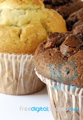 Chocolate And Blueberry Muffins Stock Photo
