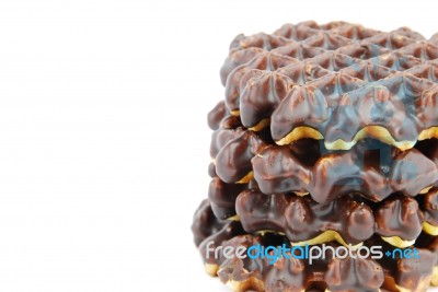 Chocolate Belgian Waffles Stacked On White Stock Photo