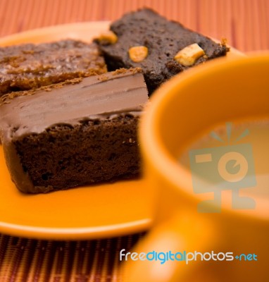 Chocolate Brownie With Coffee Stock Photo Chocolate Brownie With Coffee Stock Photo