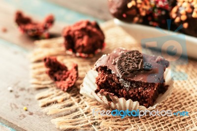 Chocolate Cake On The Table Stock Photo