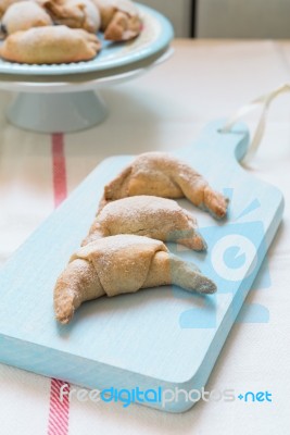 Chocolate Filled Crescent Rolls (croissants) With Ice Sugar Topp… Stock Photo