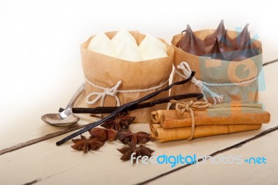 Chocolate Vanilla And Spices Cream Cake Dessert Stock Photo