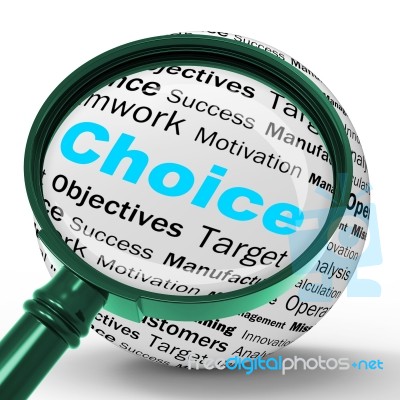Choice Magnifier Definition Shows Confusion Or Dilemma Stock Image