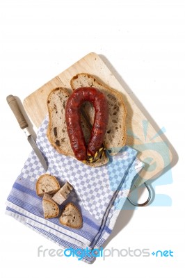 Chorizo And Traditional Bread Stock Photo