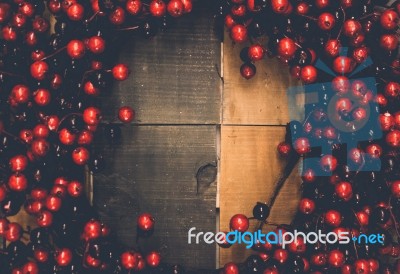 Christmas Berry Wreath Background Stock Photo