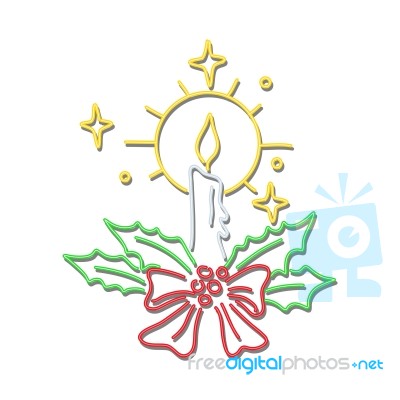 Christmas Candle Wreath Neon Sign Stock Image
